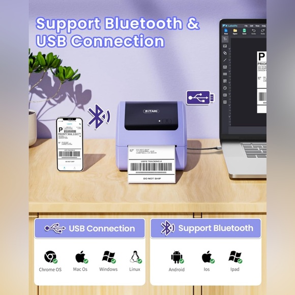 Bluetooth Shipping Label Printer Wireless Thermal. Package, Business, Mail, Ship - Picture 2 of 5